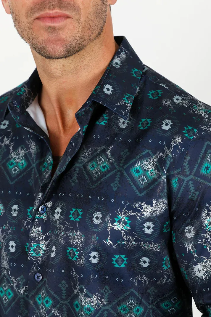 Button Up Fit Stretch Foiled Long Sleeve
