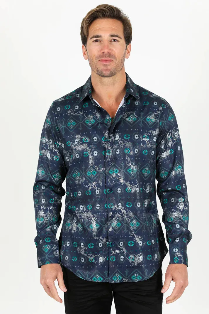 Button Up Fit Stretch Foiled Long Sleeve