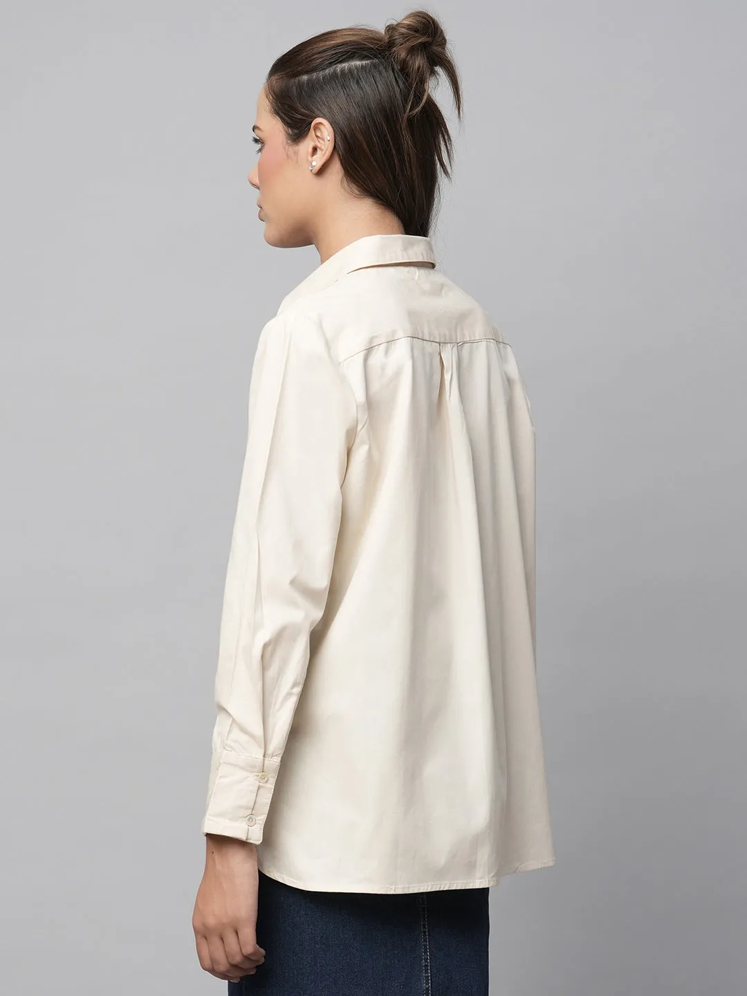 Crisp Poplin Shirt With Hi Low Hemline