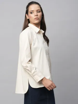 Crisp Poplin Shirt With Hi Low Hemline