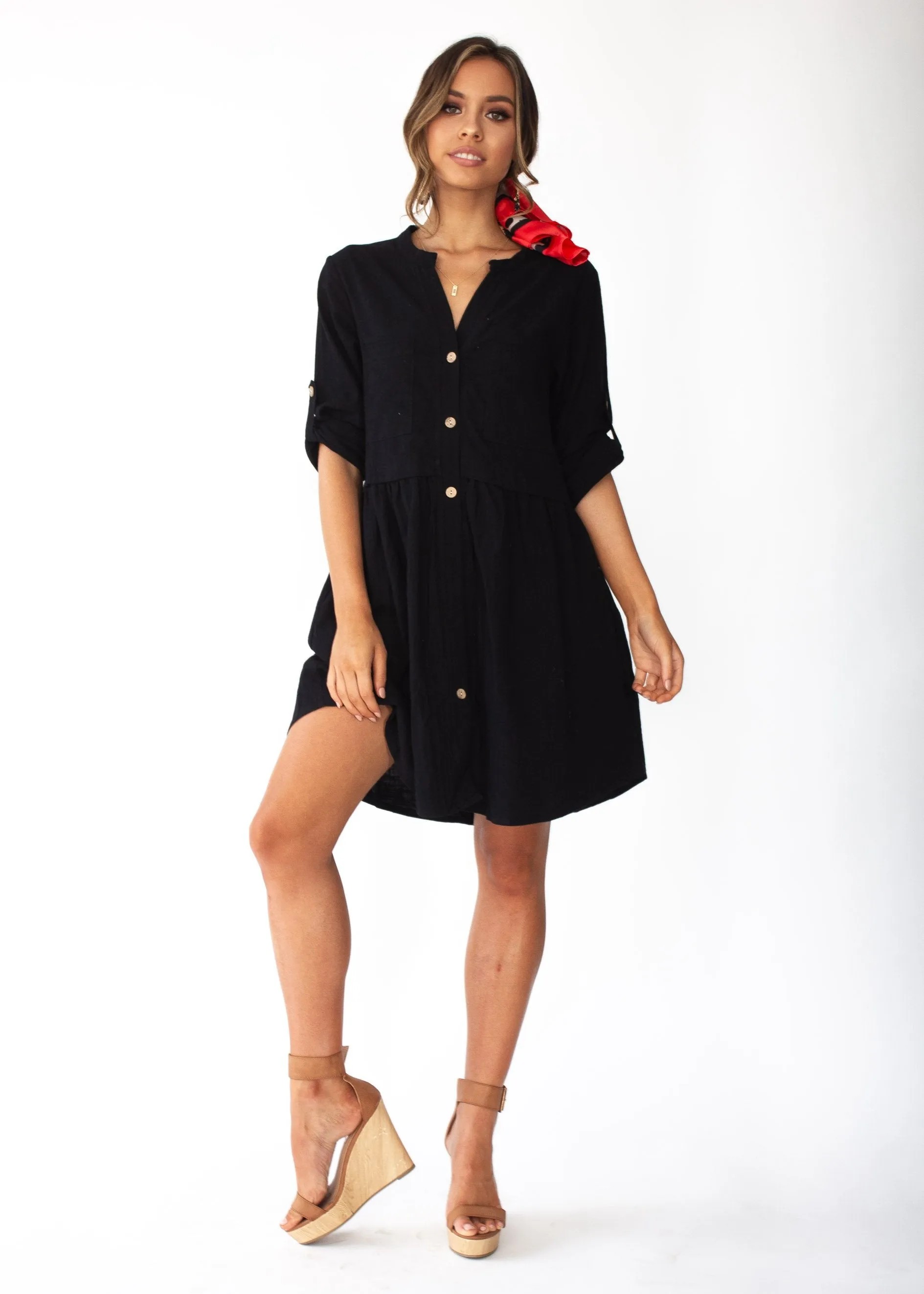 Laid Back Cotton Shirt Dress - Black