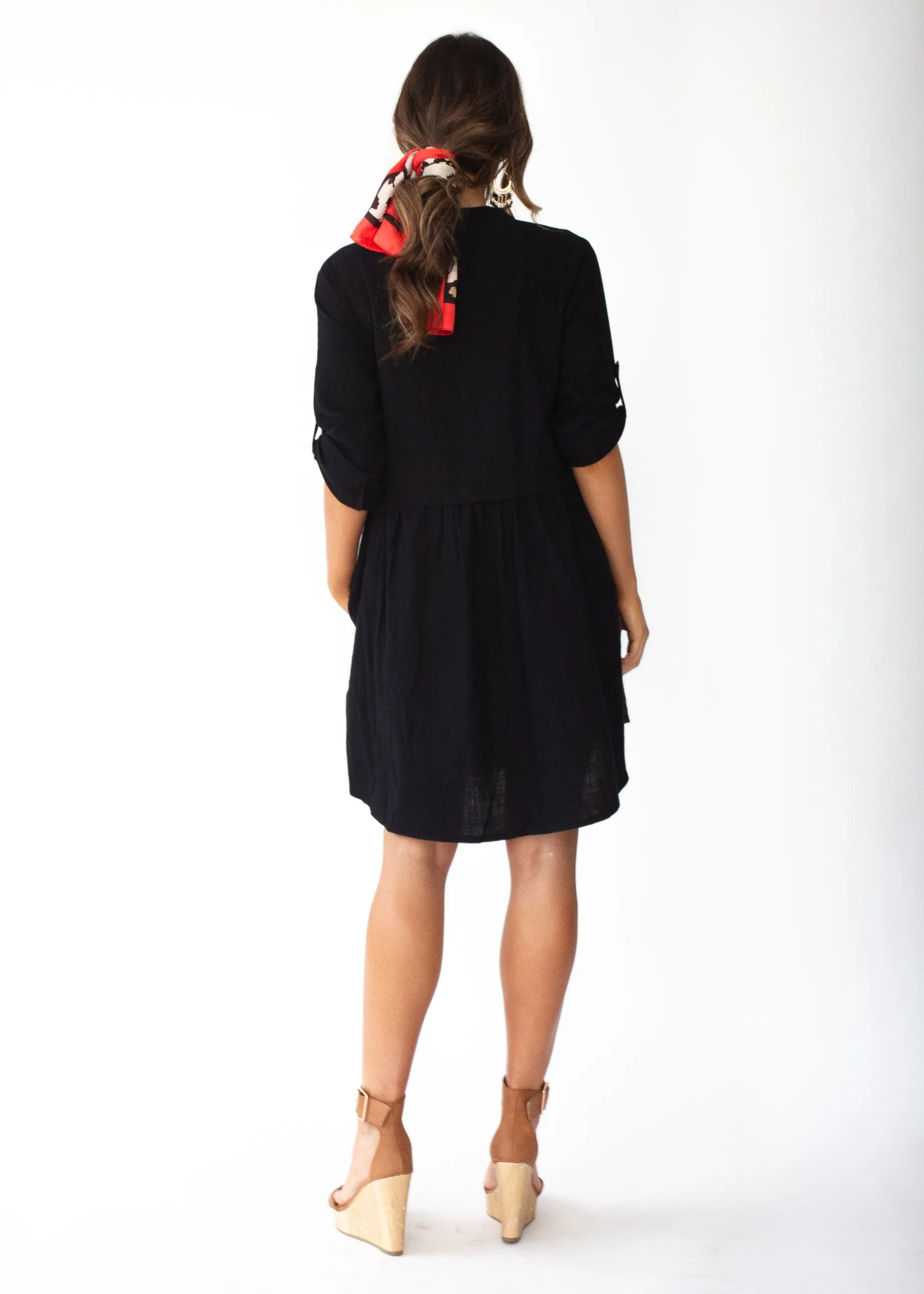 Laid Back Cotton Shirt Dress - Black