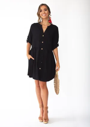 Laid Back Cotton Shirt Dress - Black