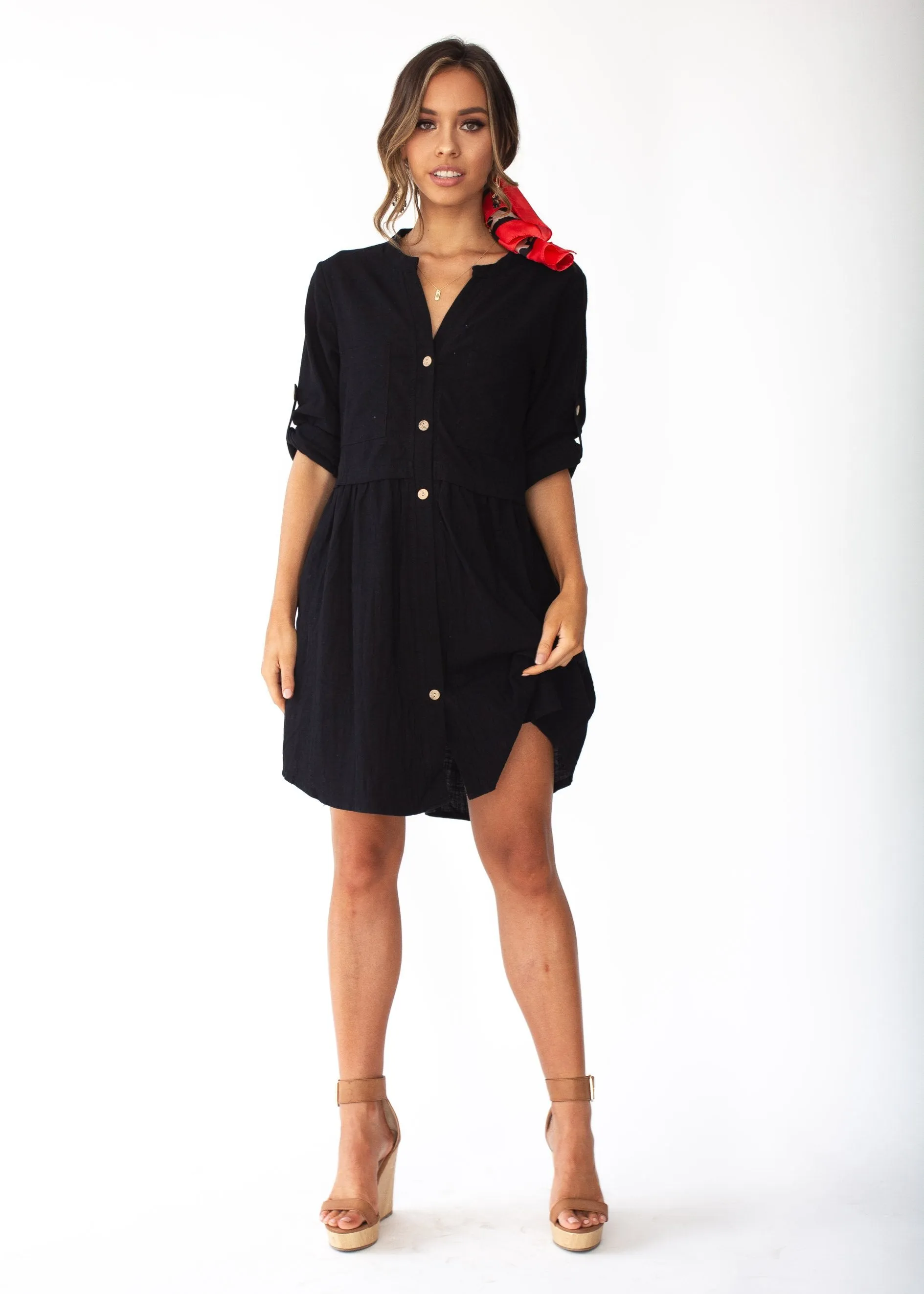 Laid Back Cotton Shirt Dress - Black