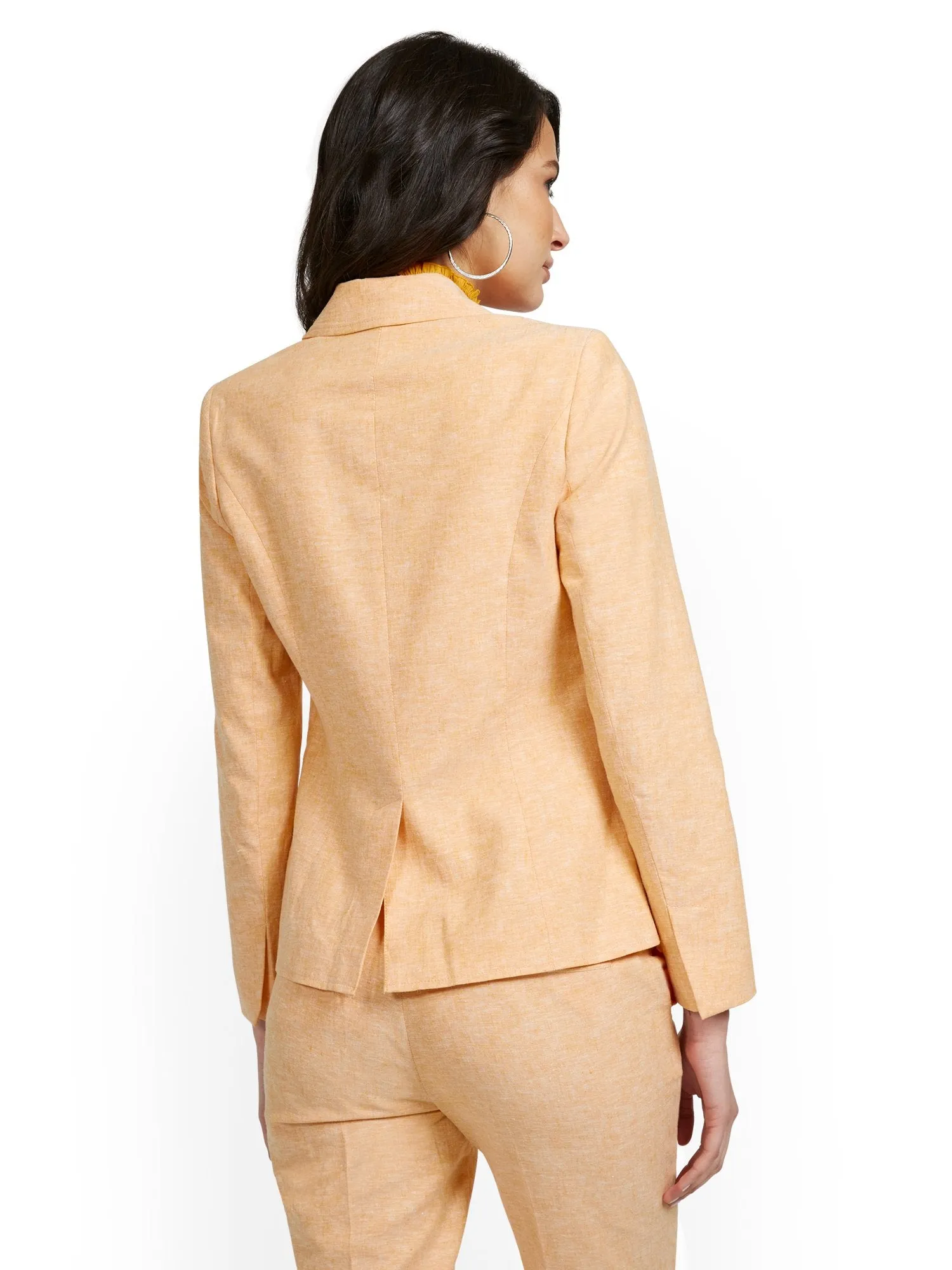 Linen-Blend Tab-Front Button Blazer