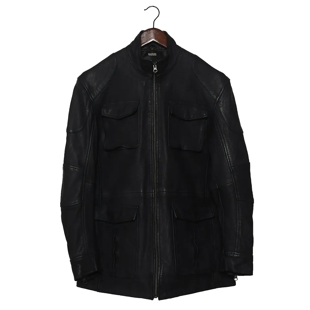 Mens Premium Field Master Leather Black Coat