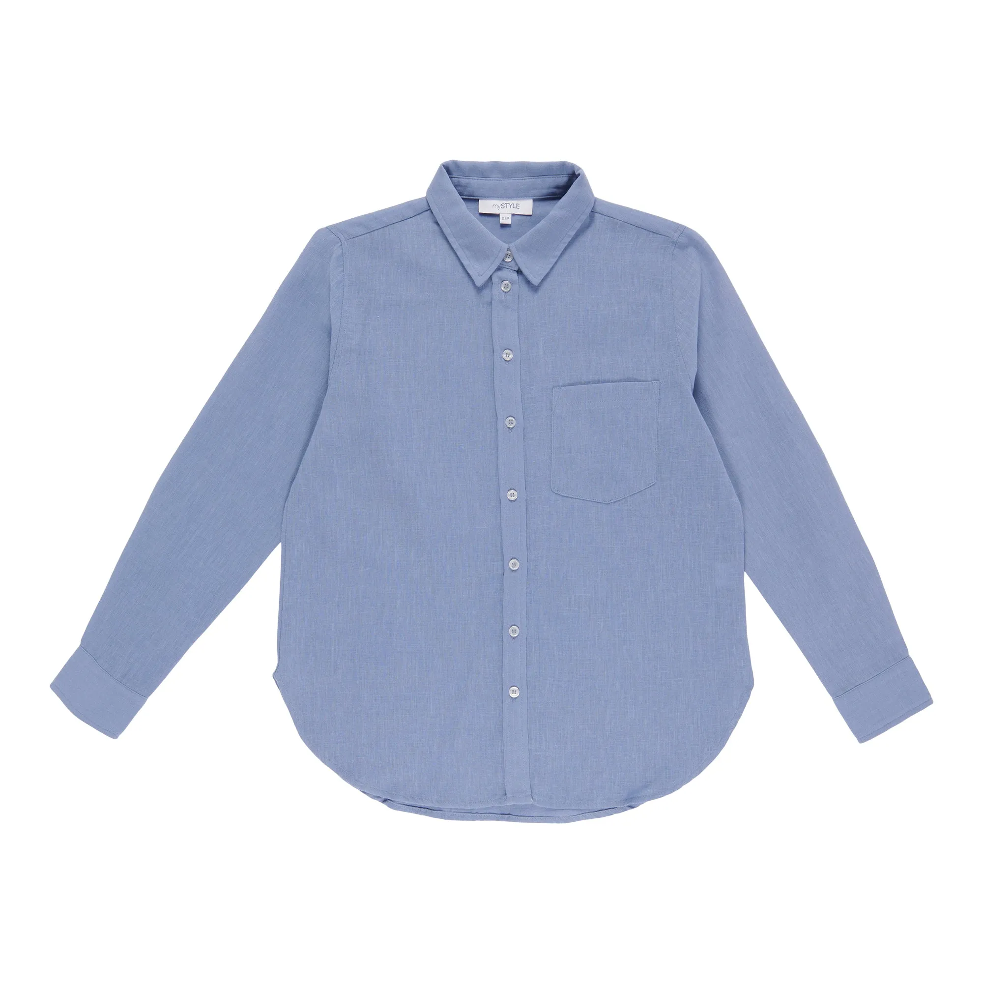 mySTYLE Women's Collared Long Sleeve Linen Shirt