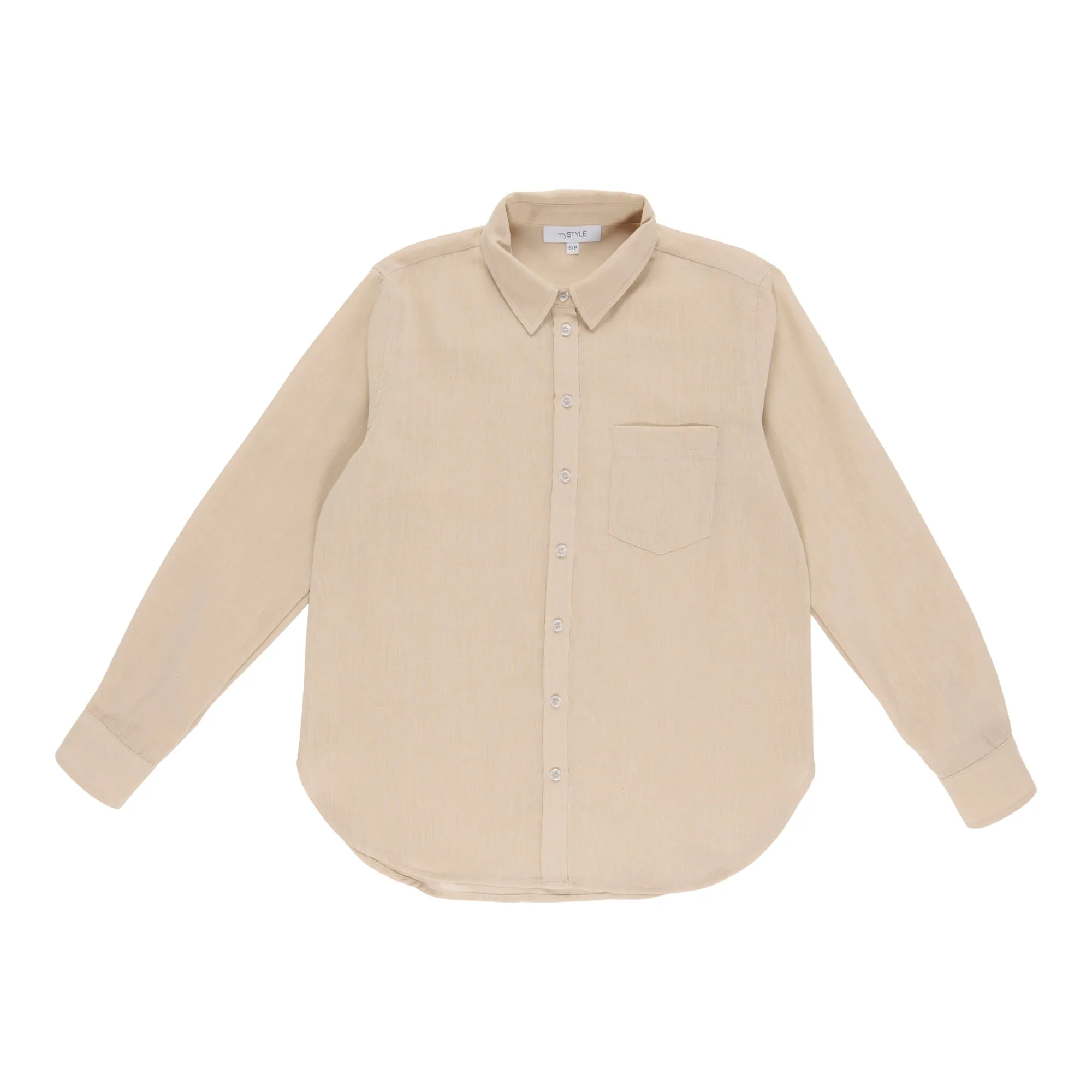 mySTYLE Women's Collared Long Sleeve Linen Shirt