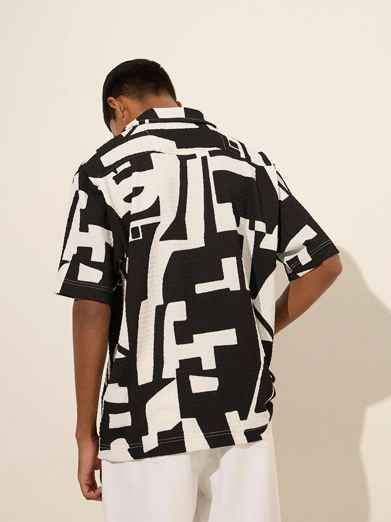 Nuon Black Abstract Design Textured Relaxed-Fit Shirt