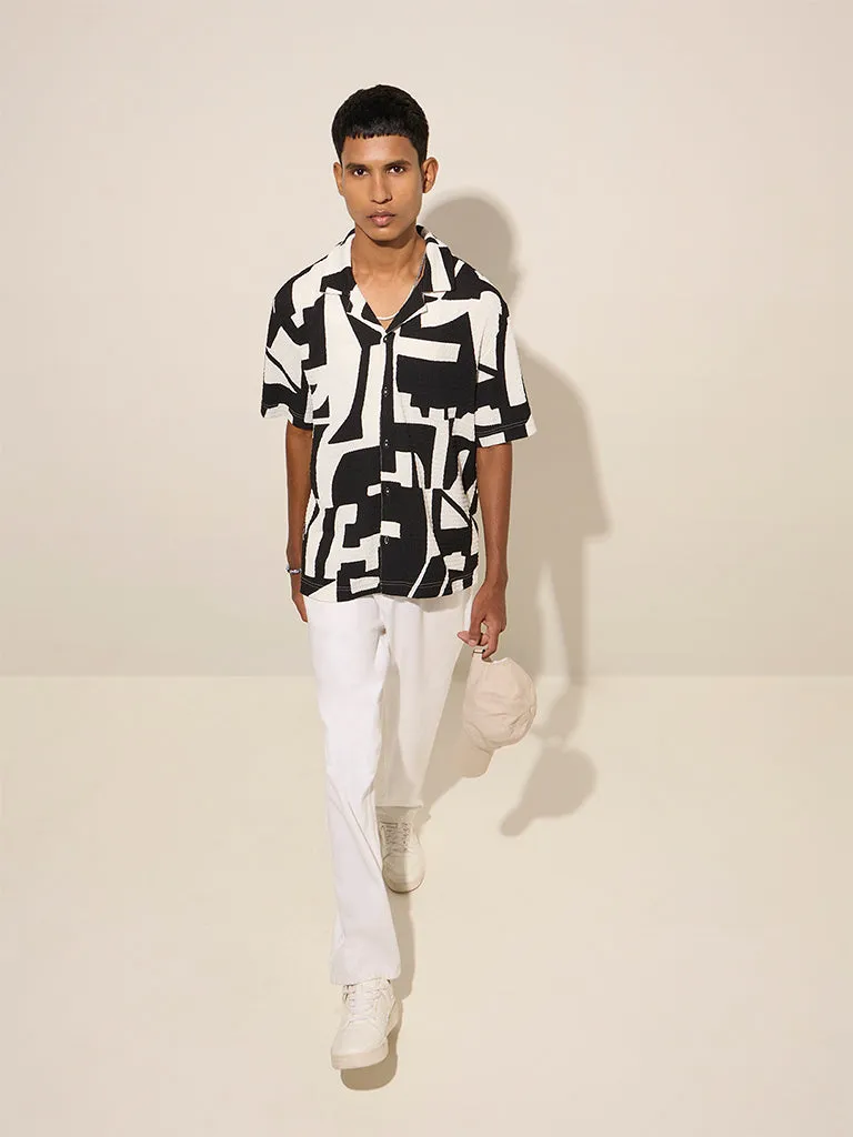 Nuon Black Abstract Design Textured Relaxed-Fit Shirt