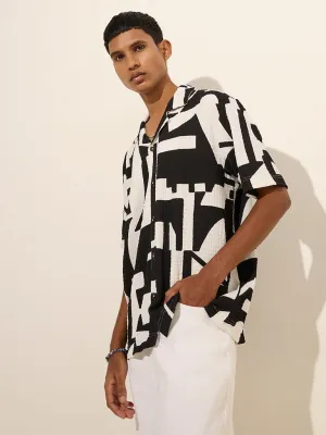 Nuon Black Abstract Design Textured Relaxed-Fit Shirt