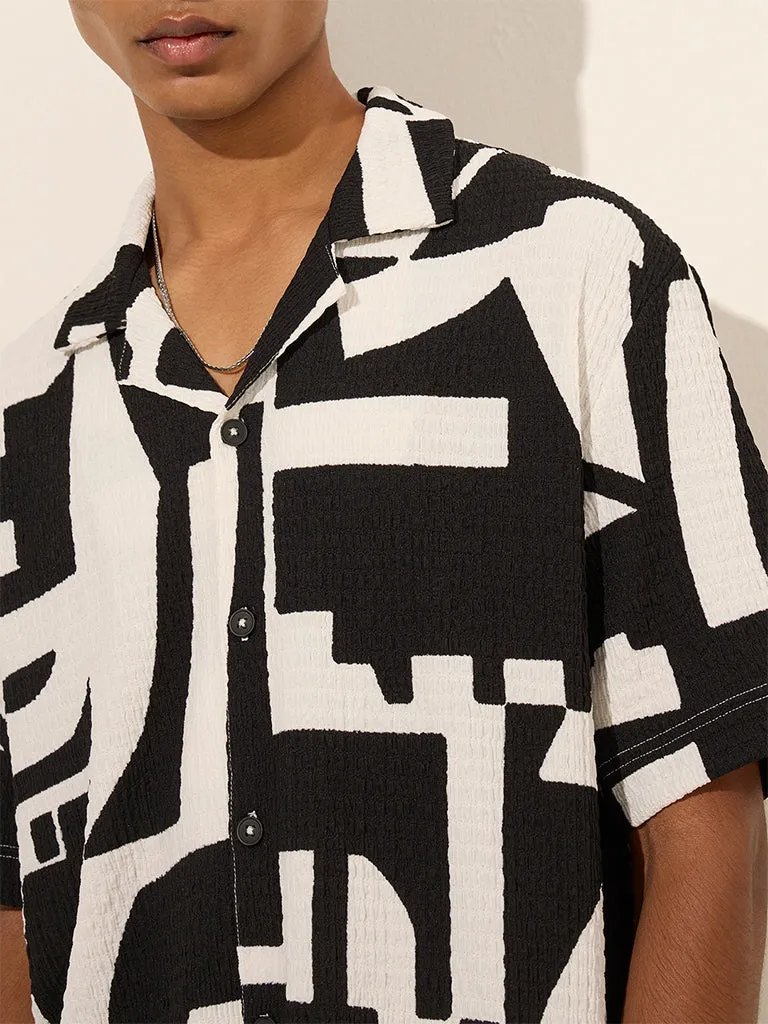 Nuon Black Abstract Design Textured Relaxed-Fit Shirt