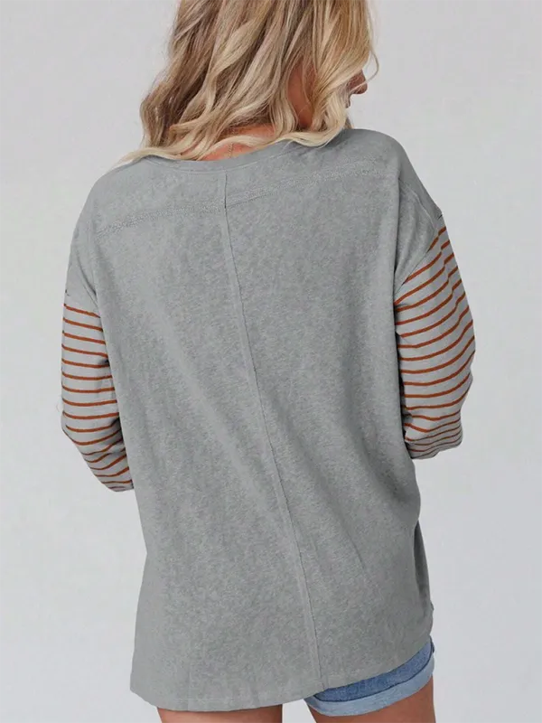 Seraphina New Pullover Round Neck Casual Striped Color Collision Long Sleeve T-Shirt