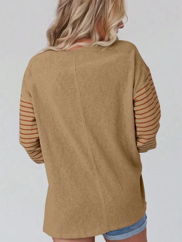Seraphina New Pullover Round Neck Casual Striped Color Collision Long Sleeve T-Shirt