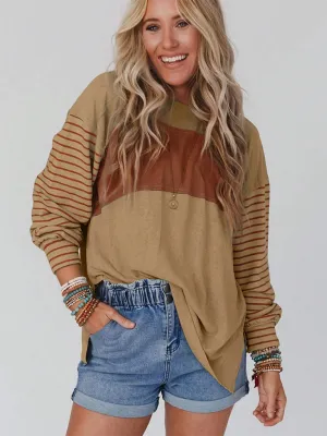 Seraphina New Pullover Round Neck Casual Striped Color Collision Long Sleeve T-Shirt