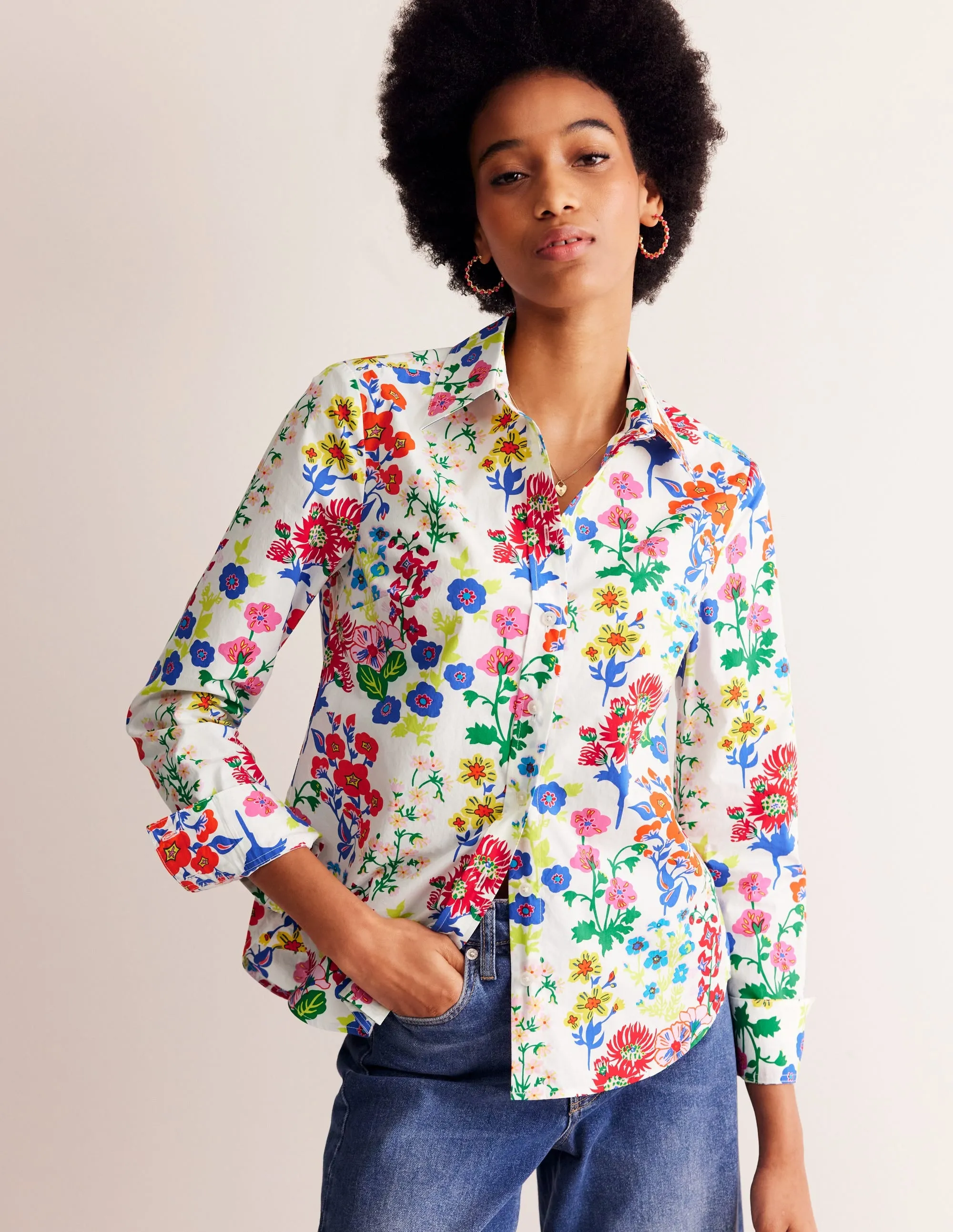 Sienna Cotton Shirt-Multi, Wildflower Cluster