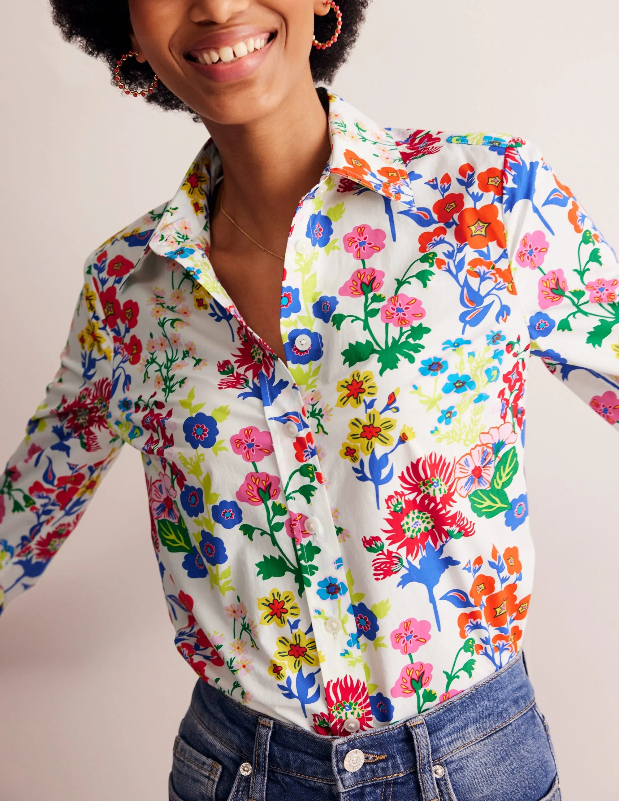 Sienna Cotton Shirt-Multi, Wildflower Cluster