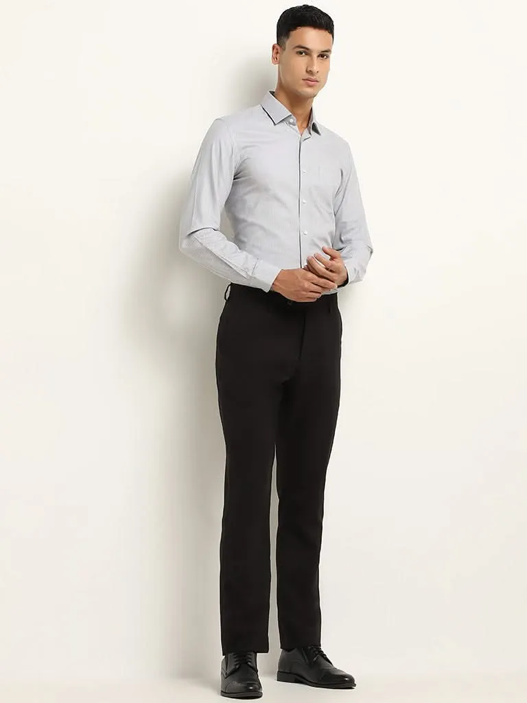 WES Formals Grey Cotton Blend Slim Fit Shirt
