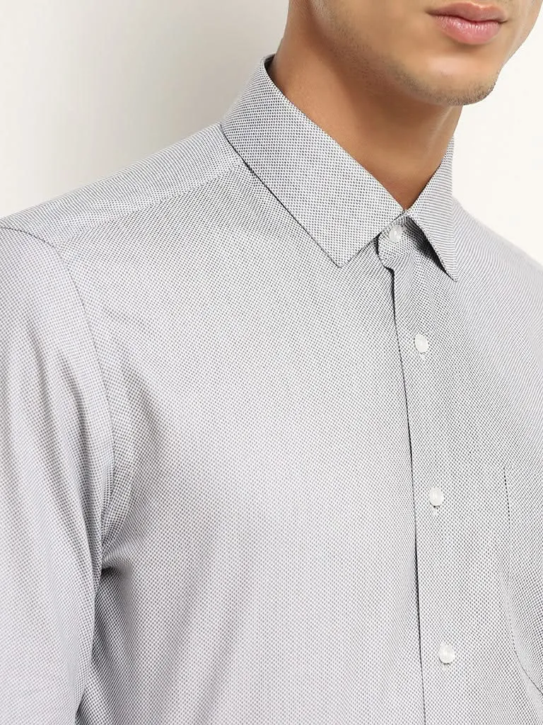 WES Formals Grey Cotton Blend Slim Fit Shirt