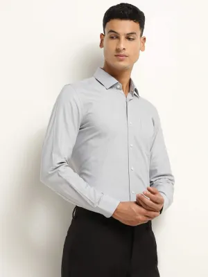 WES Formals Grey Cotton Blend Slim Fit Shirt