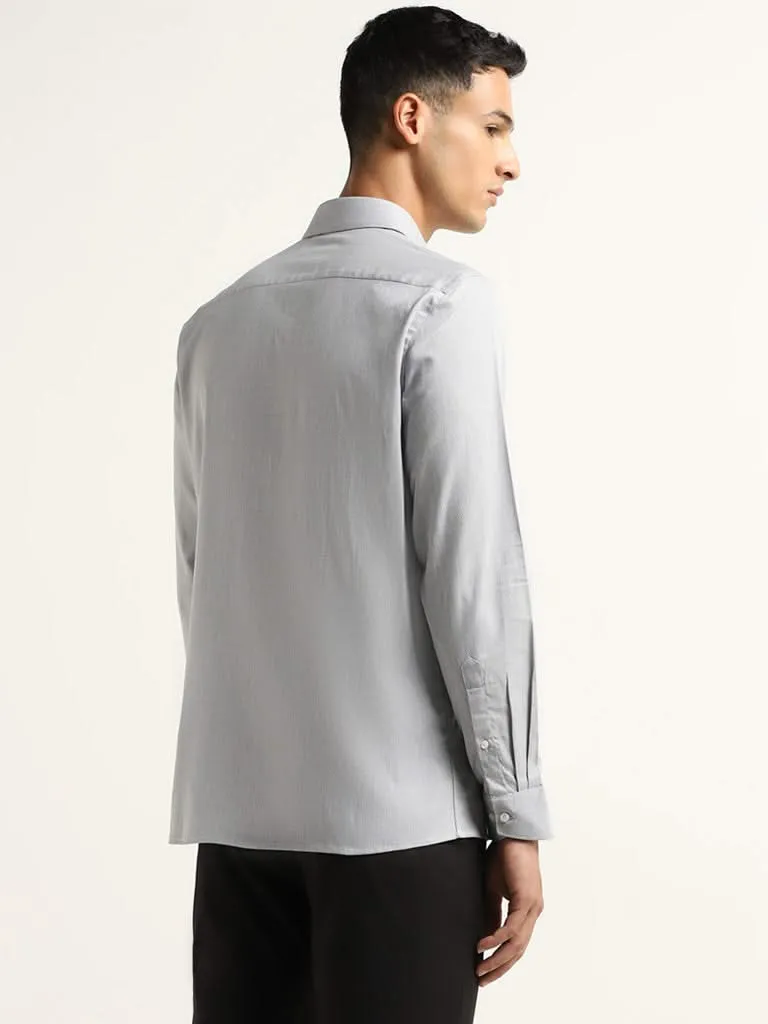 WES Formals Grey Cotton Blend Slim Fit Shirt